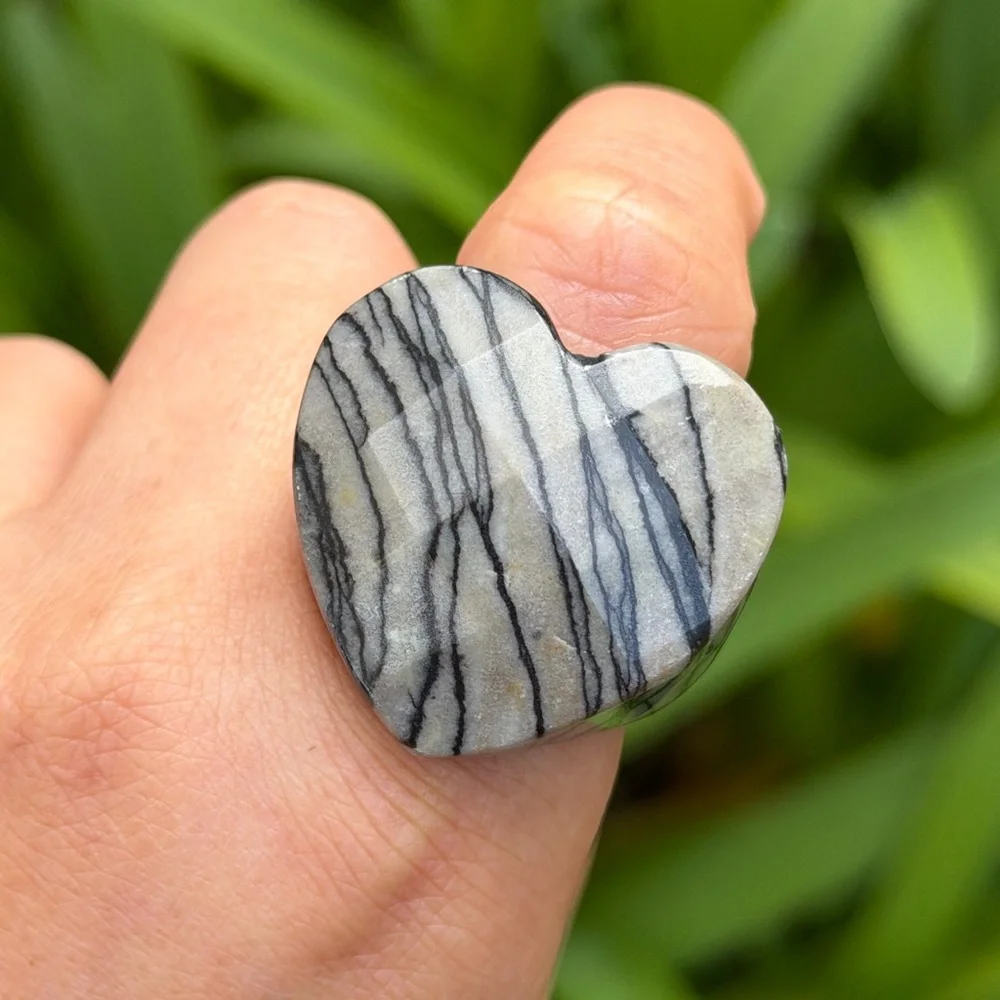 Size 11.5 Chunky Statement Picasso Jasper‎ Heart Ring 0859